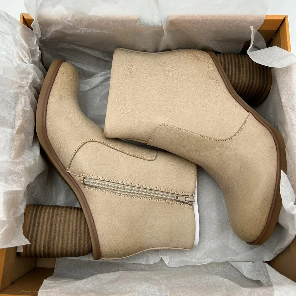 Korks Destiny Women’s Ankle Bootie Size 7.5-9‎ Cream- Beige- Tan Side Zip Boots